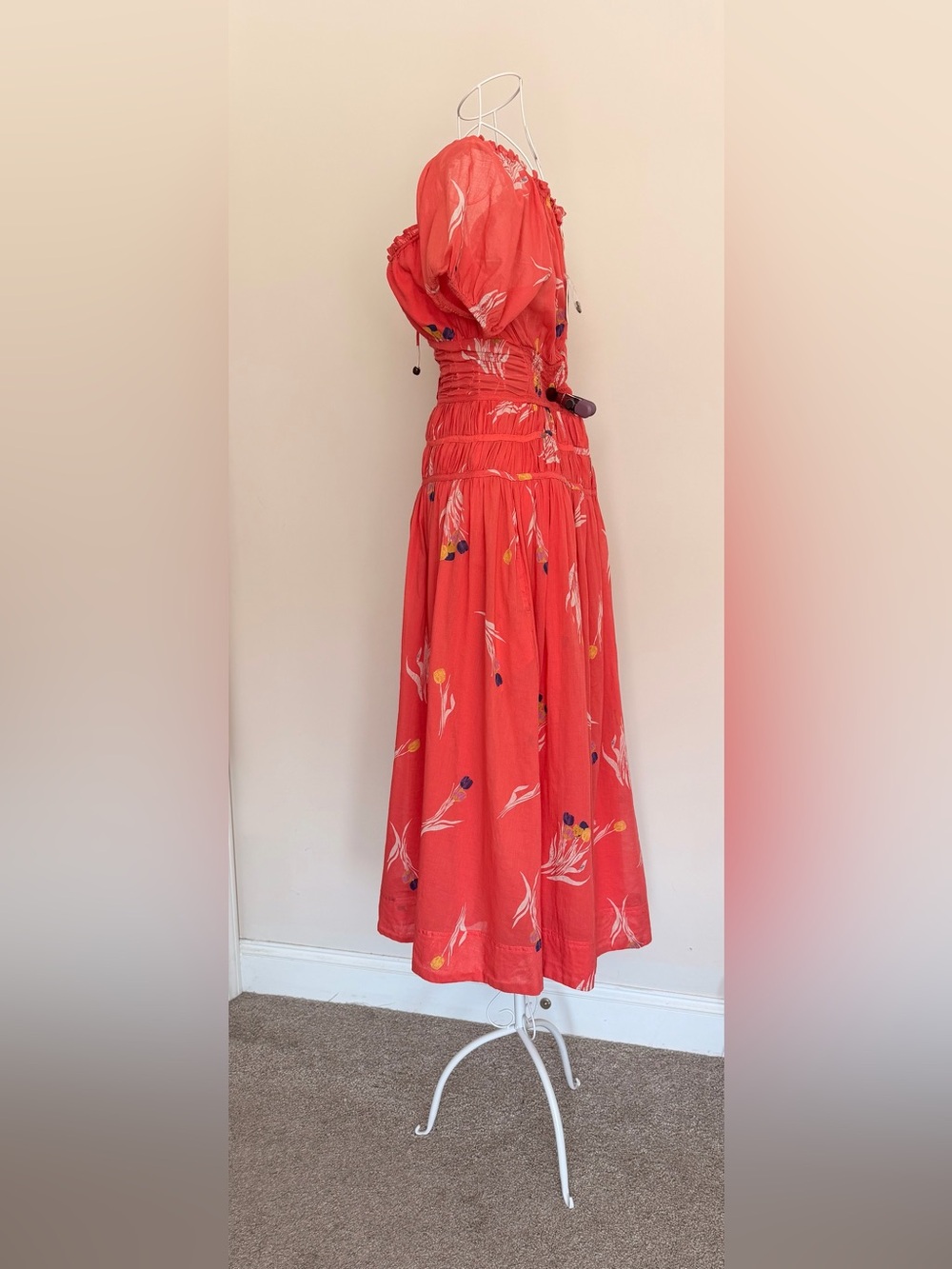 Free People Coral Floral Button-Front Midi Dress - Picture 6 of 9